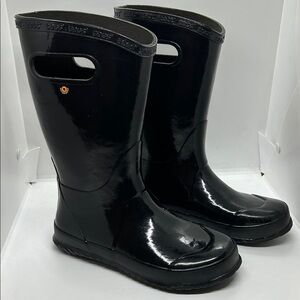 Youth Glossy Black Bogs  Waterproof Rubber Rain Boots Size 4